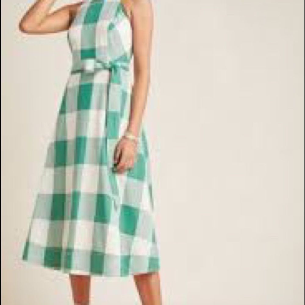 Anthropologie Maeve green gingham dress